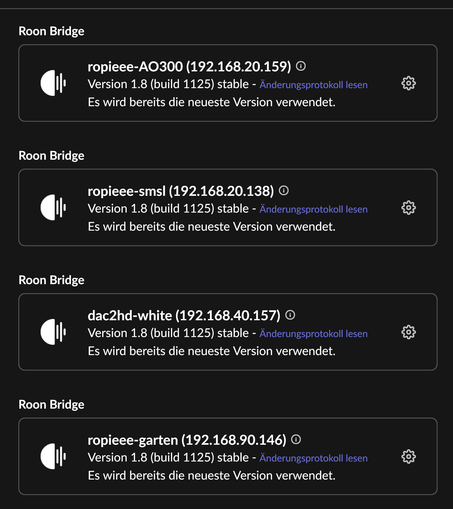 Der Screen Shot ist von der ROON Weboberfläche und zeigt alle ROON Endpoints, die in unterschiedlichen VLANs sitzen. Diese werden nur unabhängig von mDNS zuverlässig erkannt.
